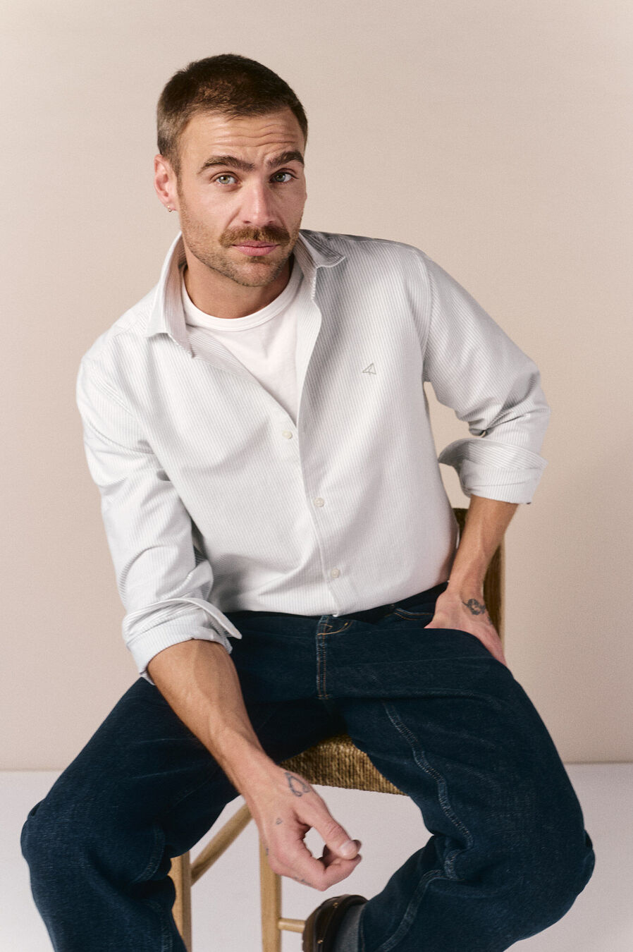 Camisa oxford raya candela manga larga