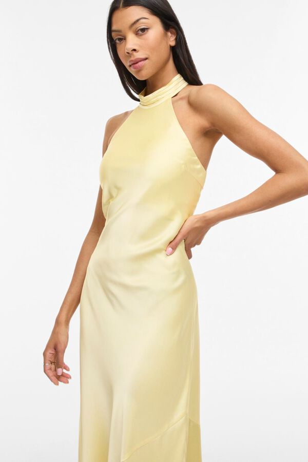 Vila Vestido largo cuello halter de fiesta Amarillo