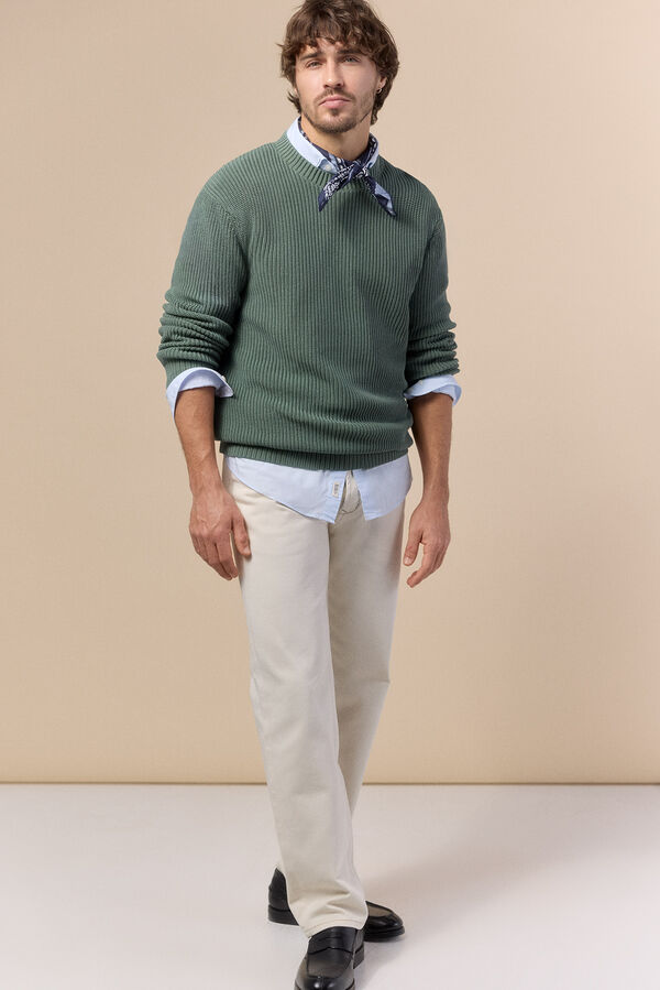 OOTO Jersey cuello redondo punto perlado Kaki