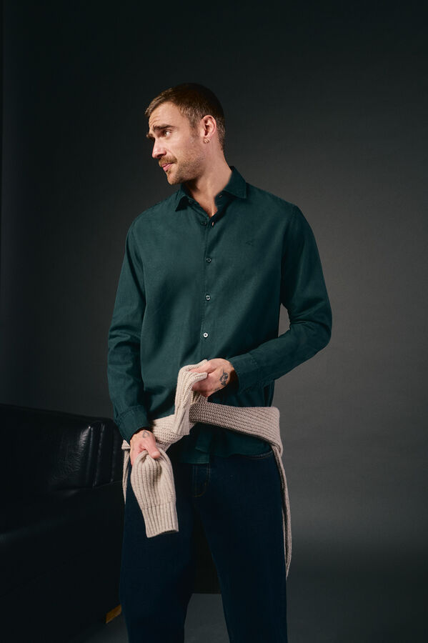 OOTO Camisa twill liso tencel algod&oacute;n Verde oscuro