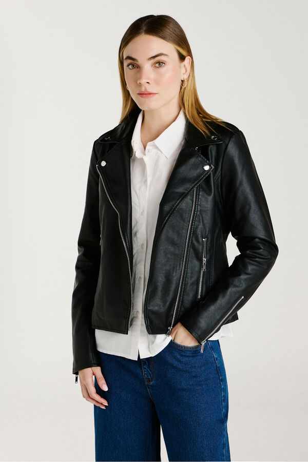 Vila Chaqueta biker polipiel Negro