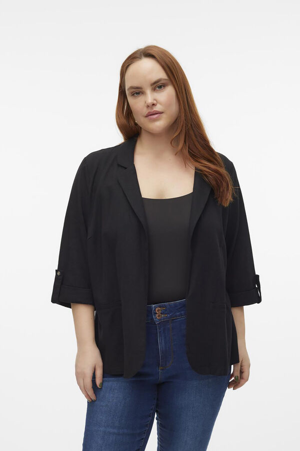 Vero Moda Curve Plus size linen blazer with 3/4 sleeves  Black