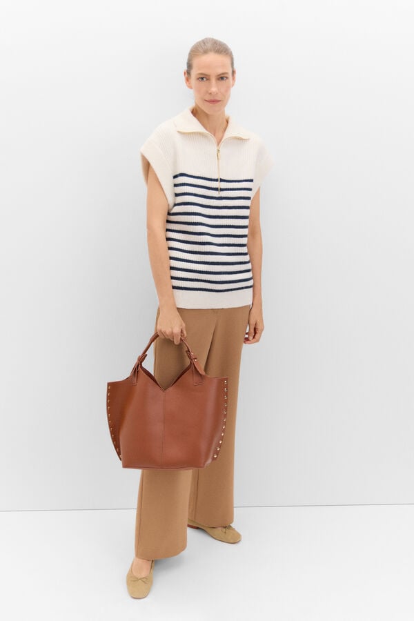 Cortefiel Studded shopper bag Brown