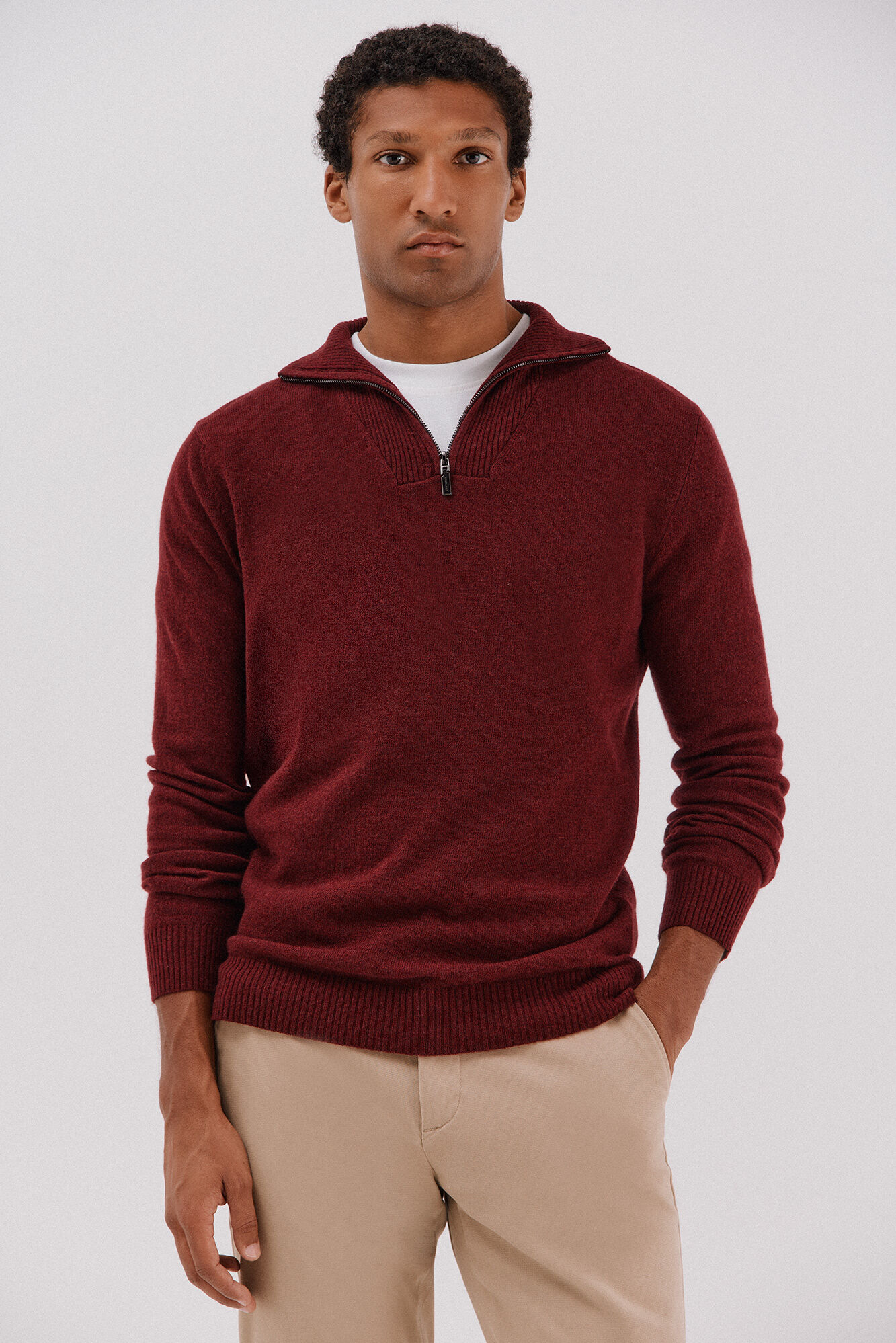 Cortefiel Jersey lana lambswool cuello abierto cremallera