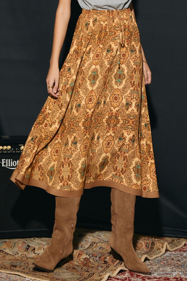 Slowlove Falda capa larga estampada Estampado amarillo