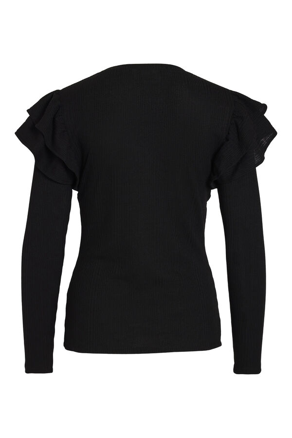 Vila Camiseta de manga larga con volante Negro