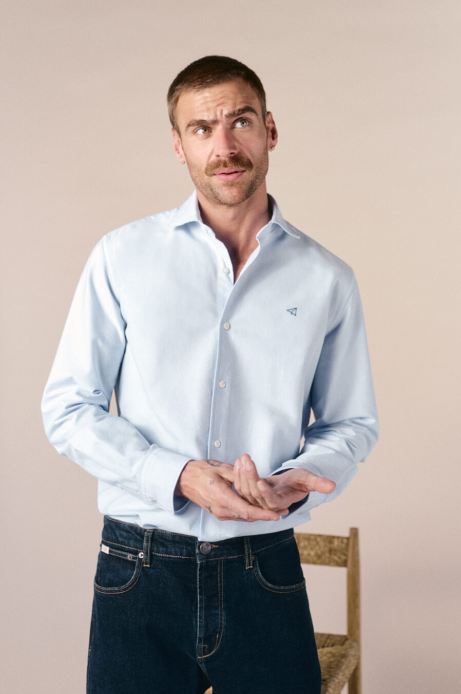 Camisa oxford liso manga larga