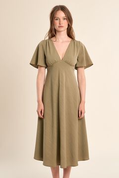 Molly Bracken Vestido largo de manga corta detalle pliegues