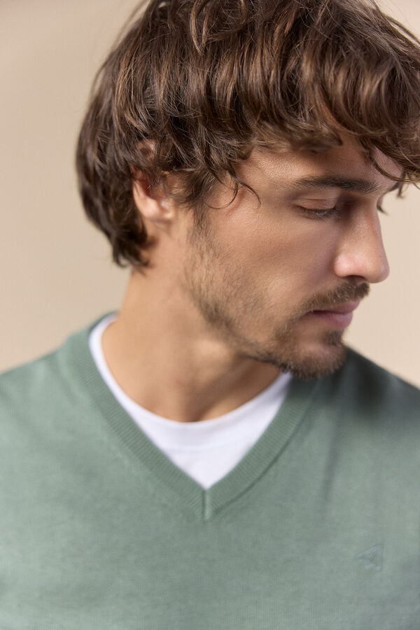 OOTO Jersey cuello pico algod&oacute;n lavado Kaki