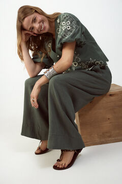Slowlove Blusa bordado manga farol