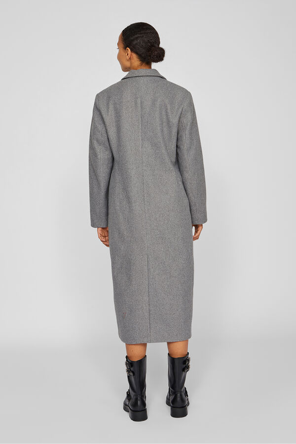 Vila Abrigo largo de pa&ntilde;o con solapas gris