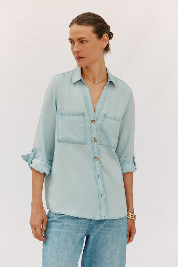 Cortefiel  tencel denim shirt Blue