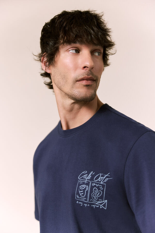 OOTO Camiseta gr&aacute;fica lavada Azul