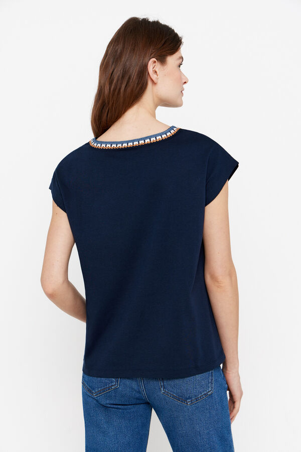Cortefiel Camiseta detalle crochet Blue