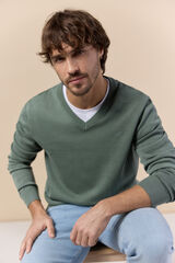 OOTO Jersey cuello pico algod&oacute;n lavado Kaki