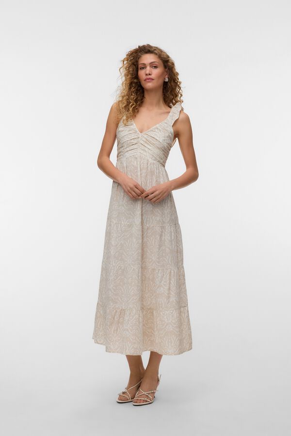 Vero Moda Vestido midi de algod&oacute;n Beige