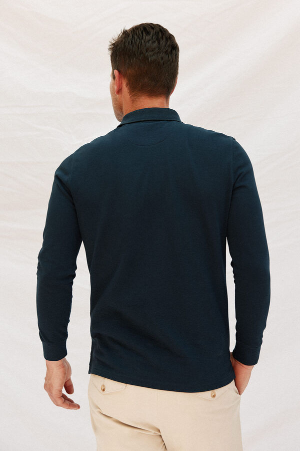 Cortefiel Essential long-sleeved polo shirt Navy