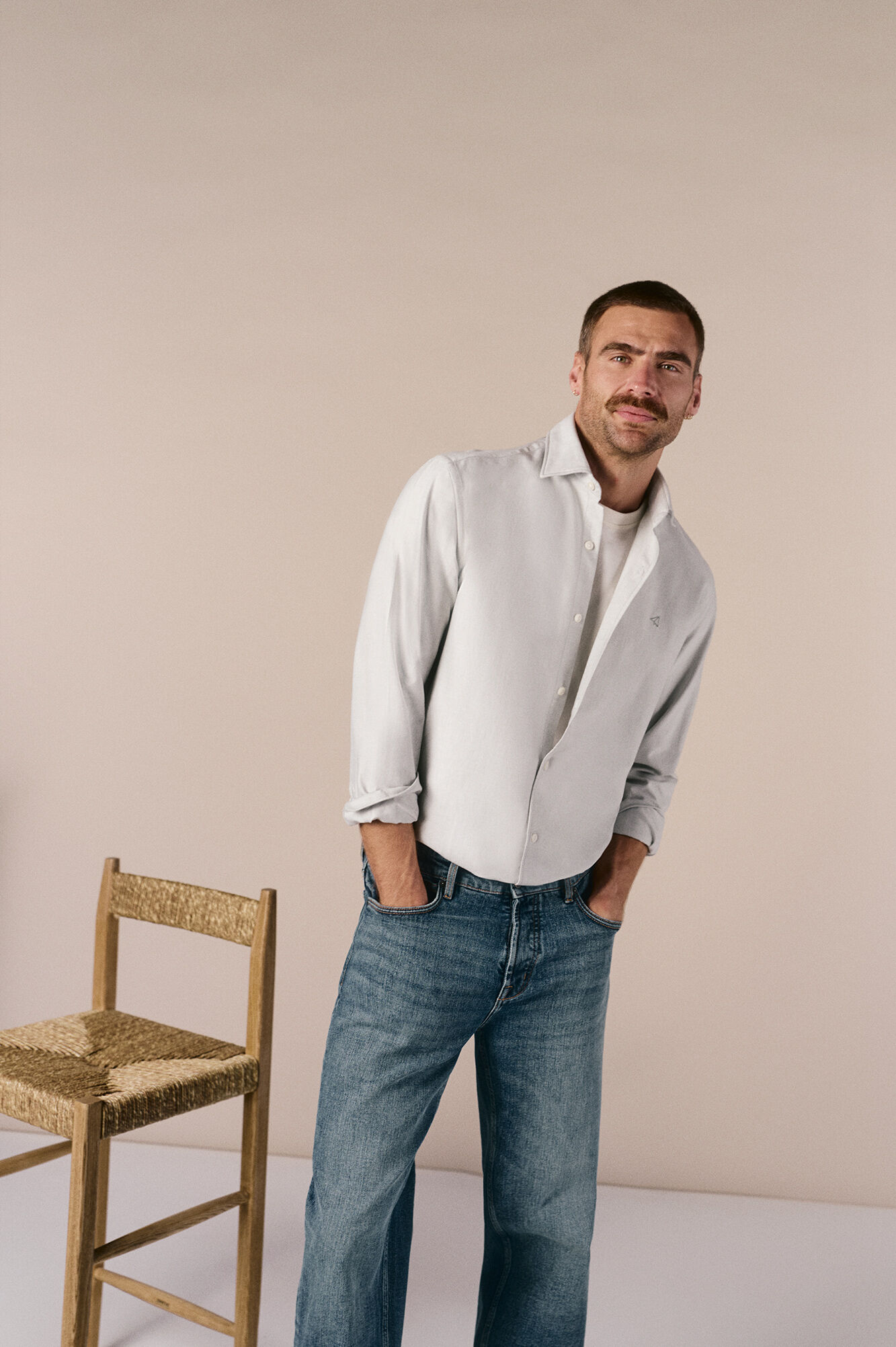 OOTO Camisa oxford lisa de manga comprida