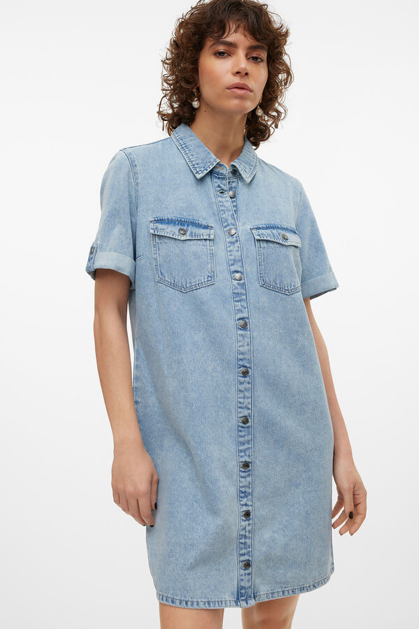 Vero Moda Vestido curto de manga curta em denim Azul