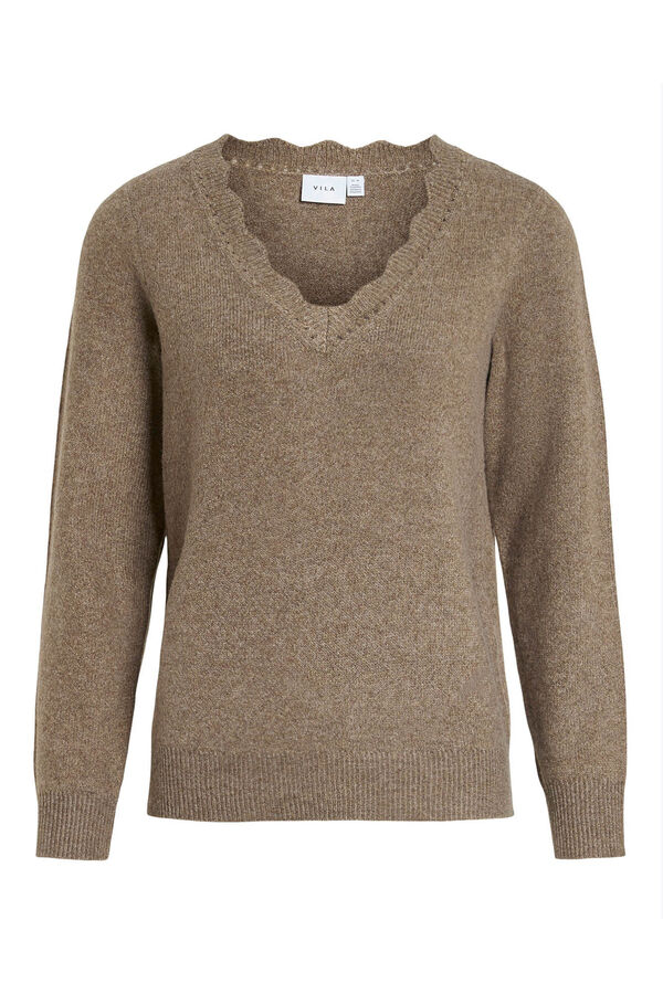 Vila Jersey de punto con cuello pico Marr&oacute;n