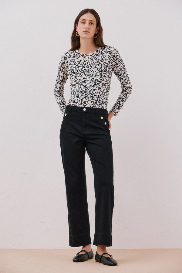 Cortefiel Pants buttons Black