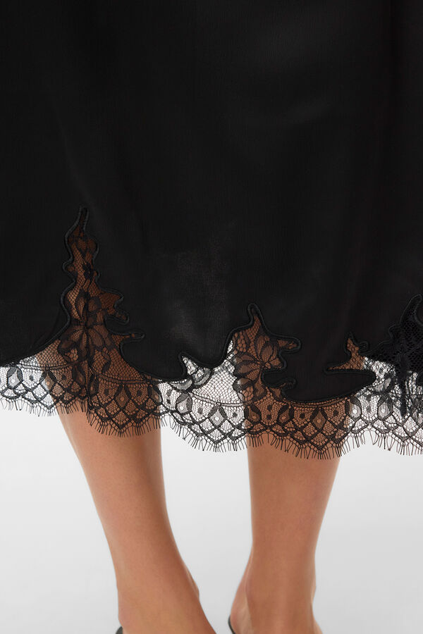Vero Moda Falda midi satinada con encaje Negro