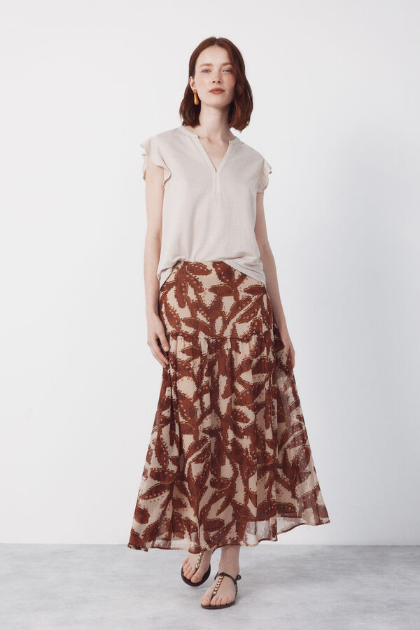 Cortefiel Camiseta manga volante Beige