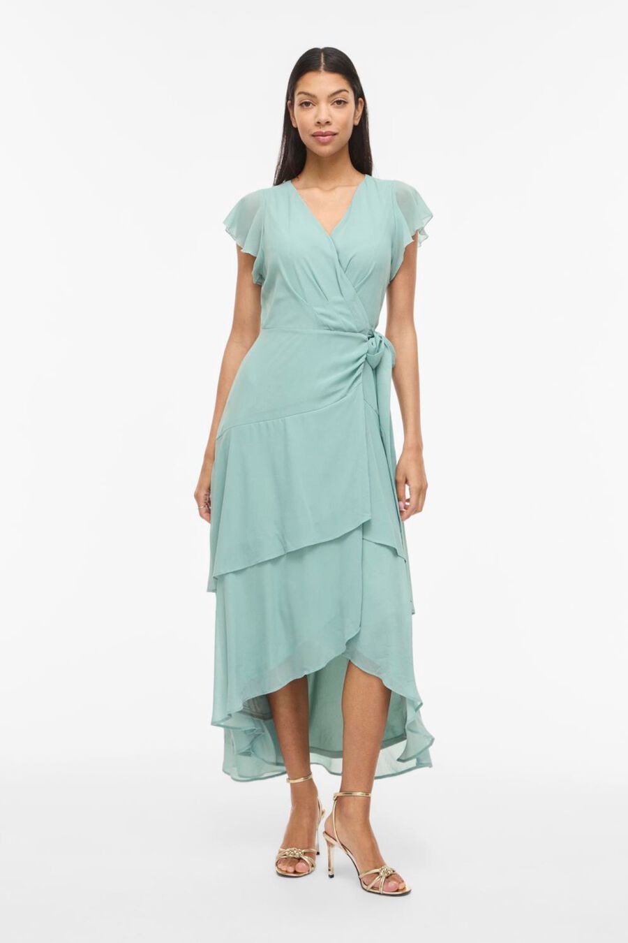 Vestido midi cruzado con lazada de fiesta