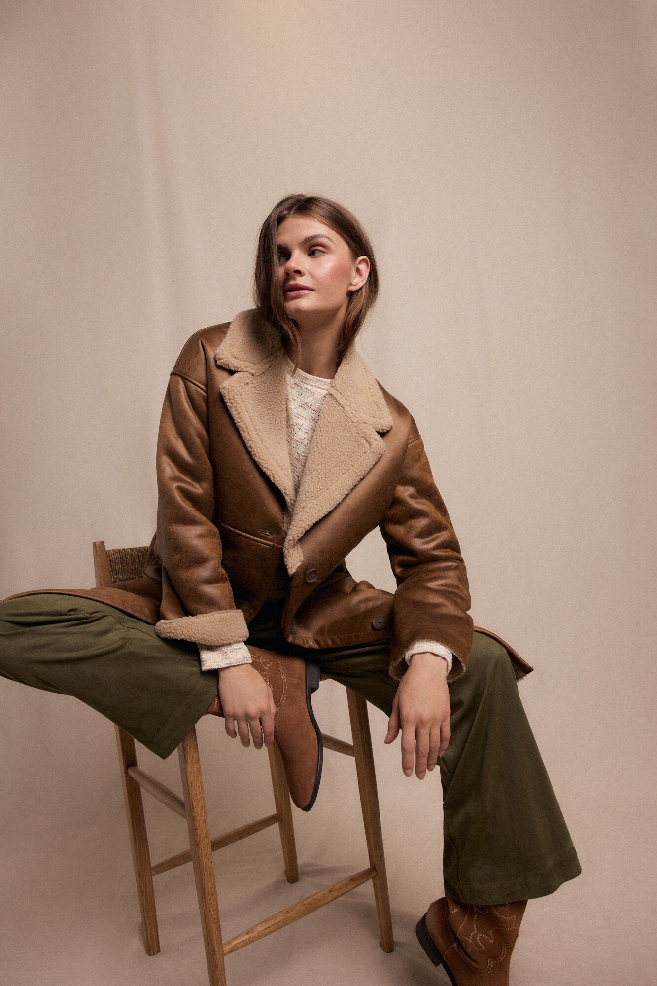 Slowlove Abrigo efecto doble faz largo