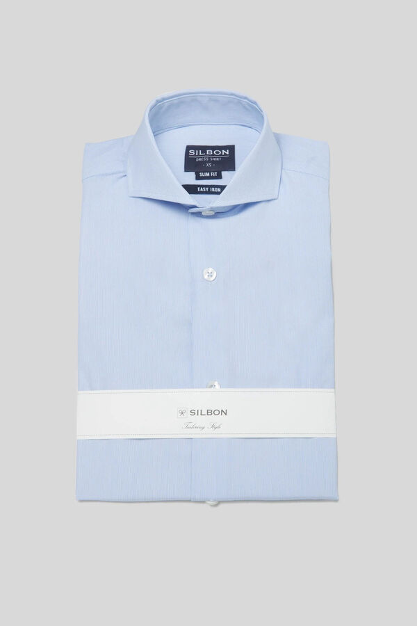 Silbon Single-cuff mini striped dress shirt Blue