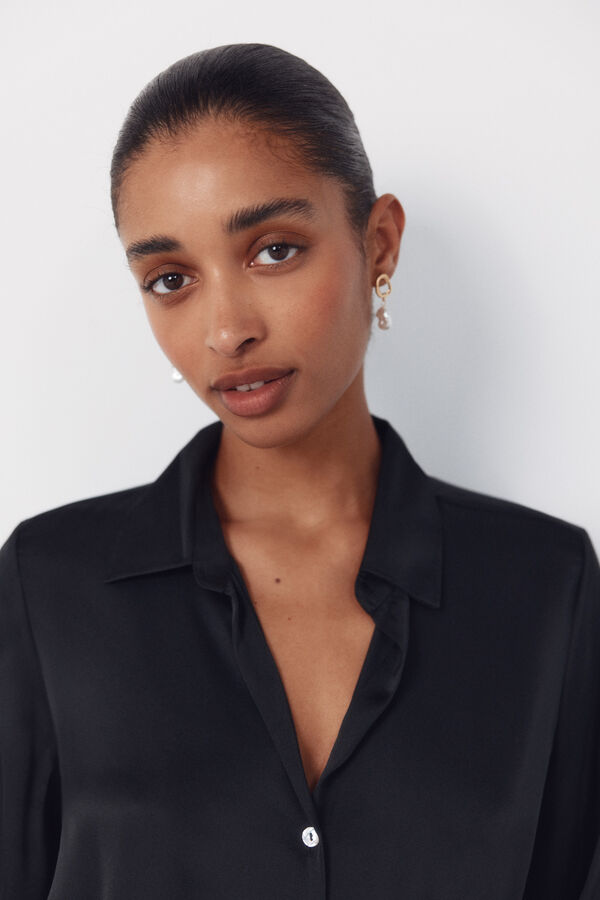Cortefiel Camisa satinada Negro