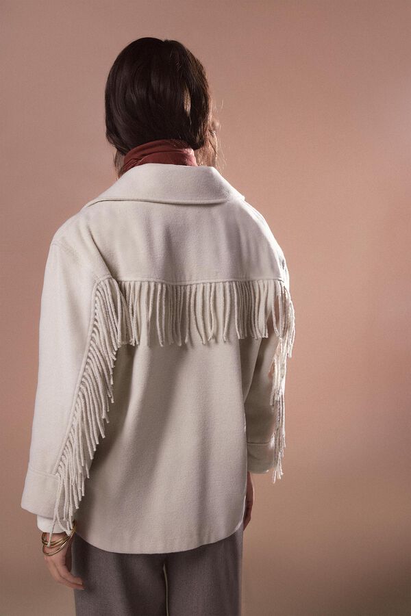 Slowlove Abrigo corto con flecos Beige
