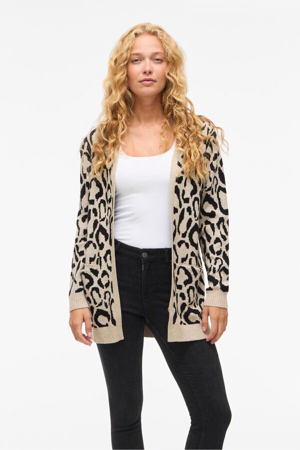 Vila Print viscose midi cardigan Printed beige