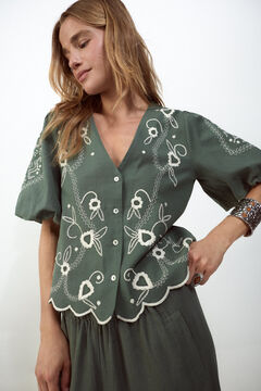 Slowlove Blusa bordado manga farol
