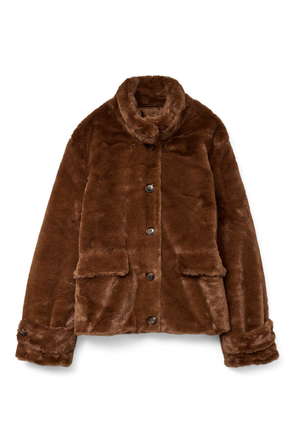 Vero Moda Abrigo corto efecto pelo Marr&oacute;n oscuro