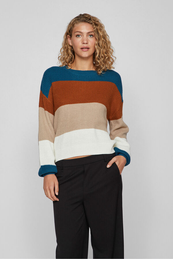 Vila Camisola canelado com riscas Multicolorido