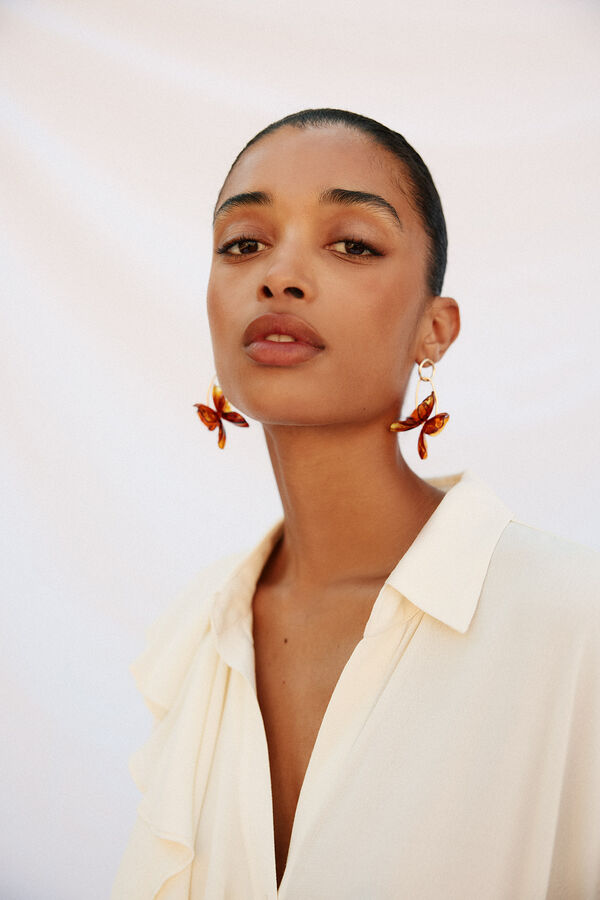 Cortefiel Camisa de folho manga comprida com babados Branco