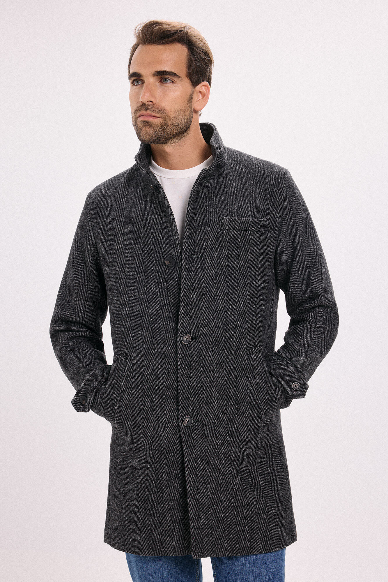 Jack & Jones Sobretudo curto de l&atilde; com gola alta