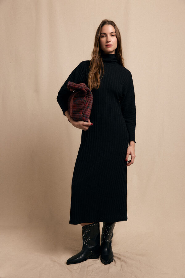 Slowlove Vestido canelado de gola alta Preto