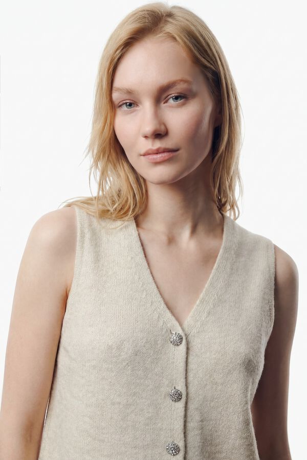 Vila Chaleco de punto con botones joya Beige