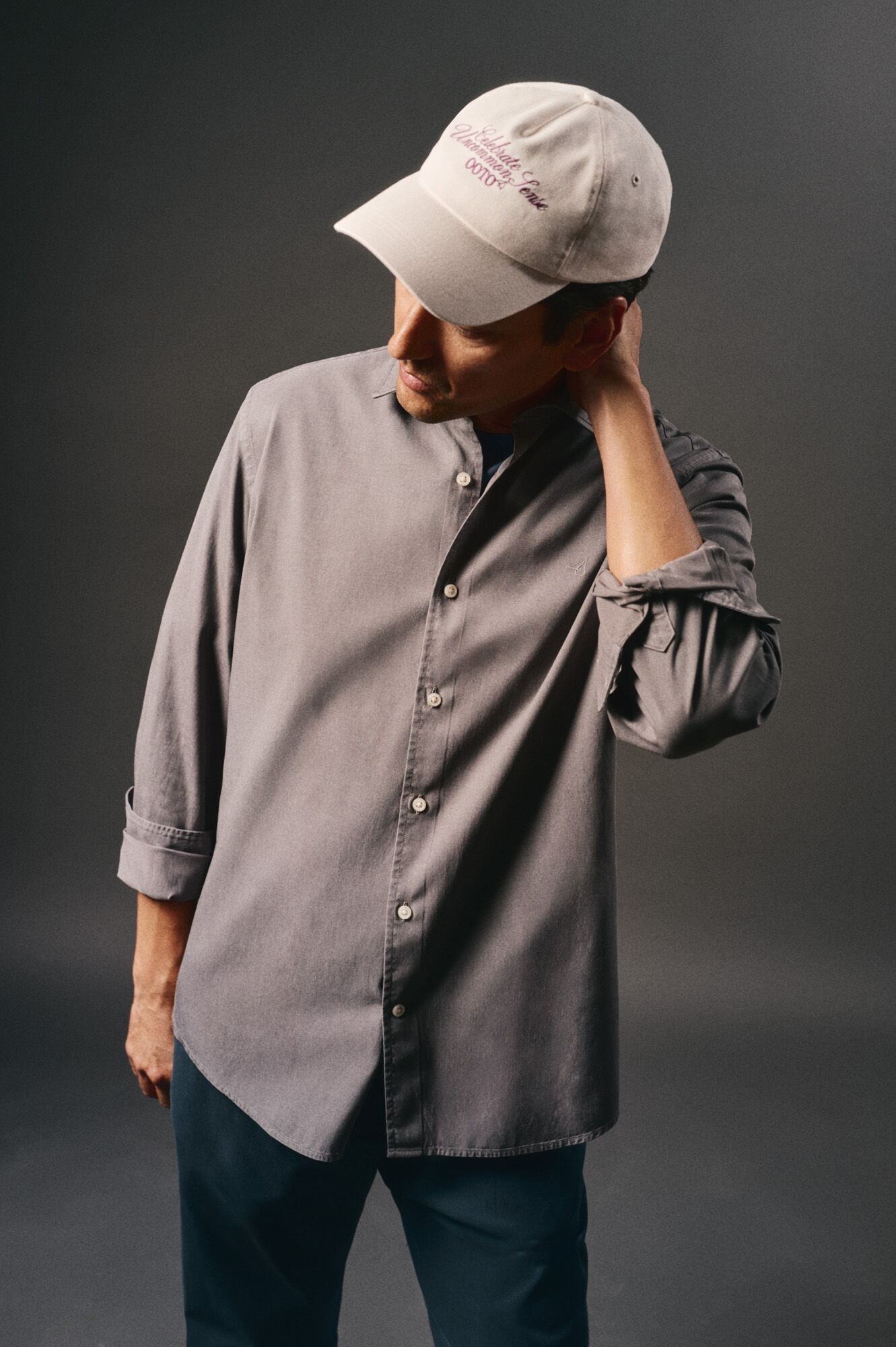 OOTO Camisa liso de algod&atilde;o tencel sarja