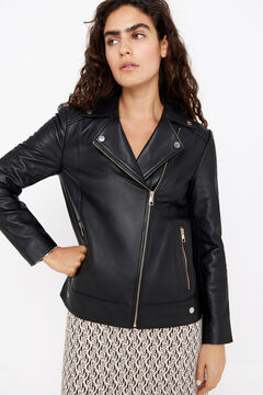 Cortefiel Cazadora de piel tipo biker Negro