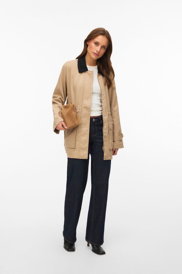 Vero Moda Casaco encerado com forro tartan Castanho