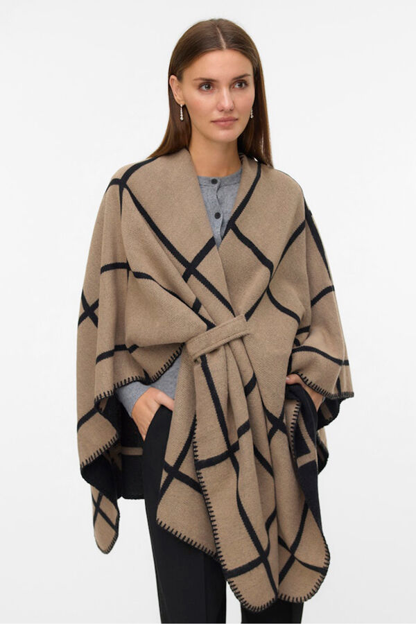 Vero Moda Poncho com estampado xadrez Castanho