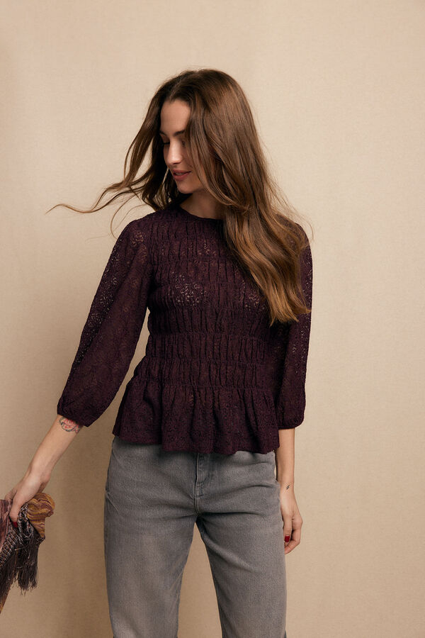 Slowlove Ruched print top Maroon