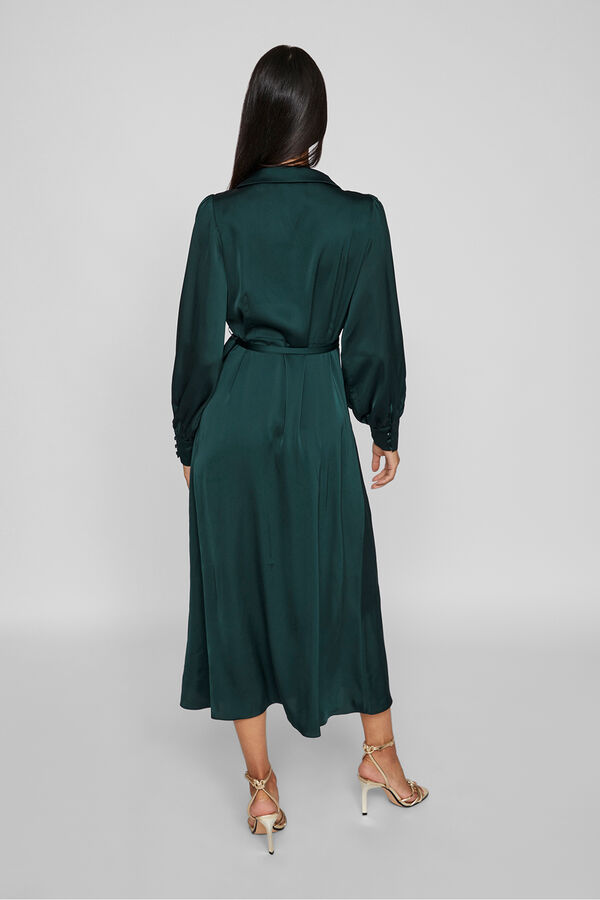 Vila Vestido midi cruzado satinado Verde oscuro