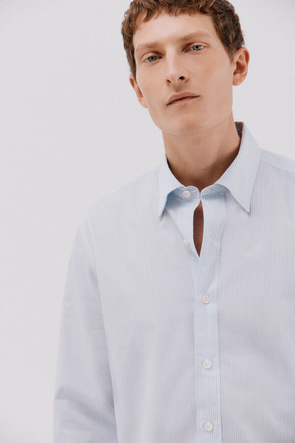 Cortefiel Camisa rayas algod&oacute;n tencel Blue