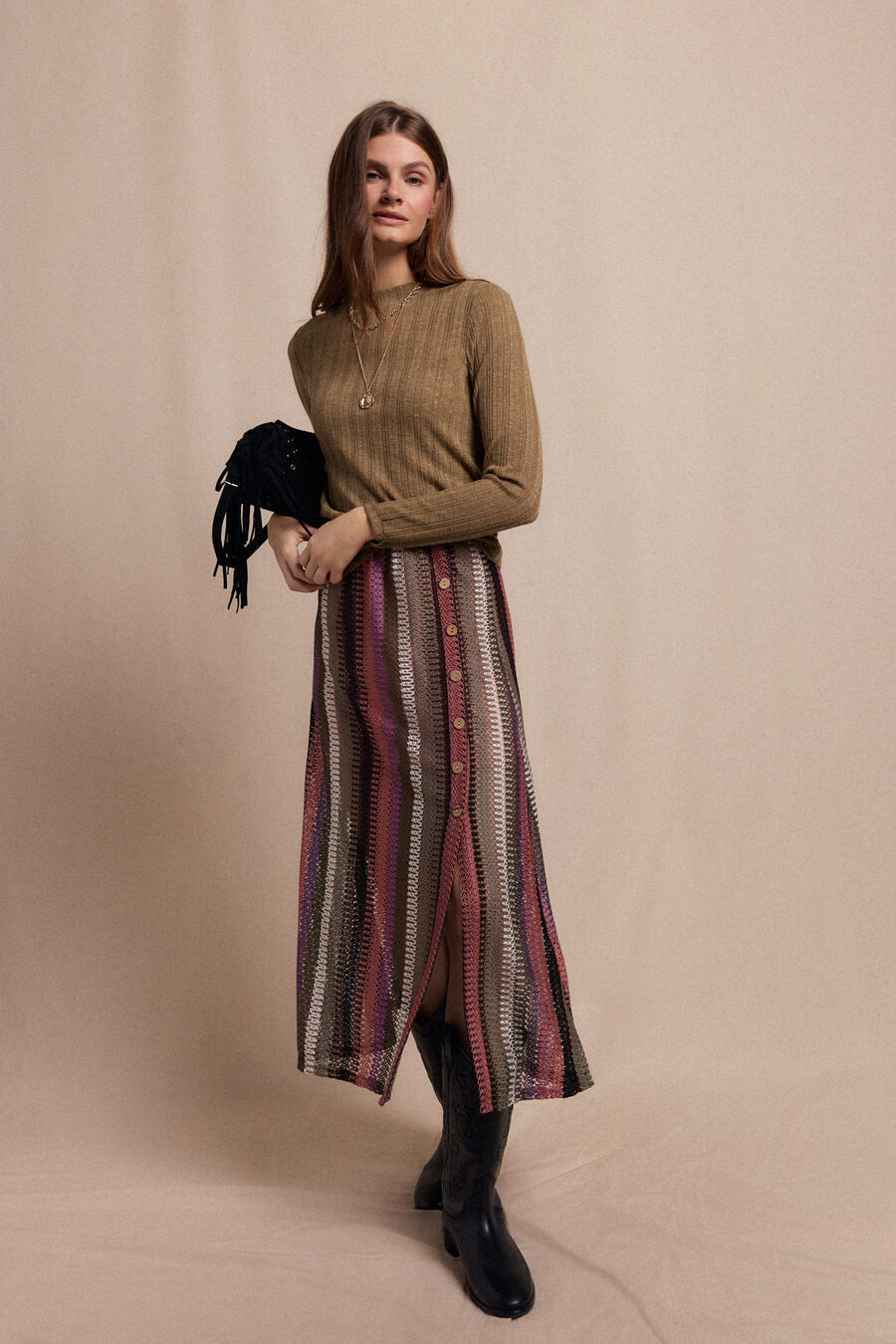 Falda capa de punto rayas