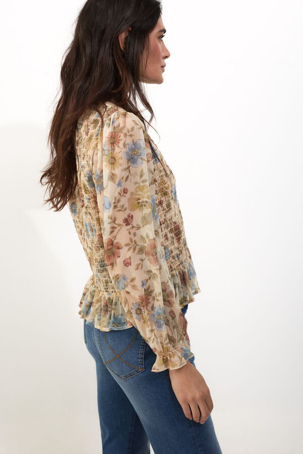 Slowlove Top gomas el&aacute;sticas estampado Beige