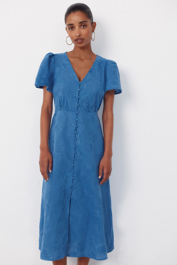 Cortefiel Embroidered dress Blue